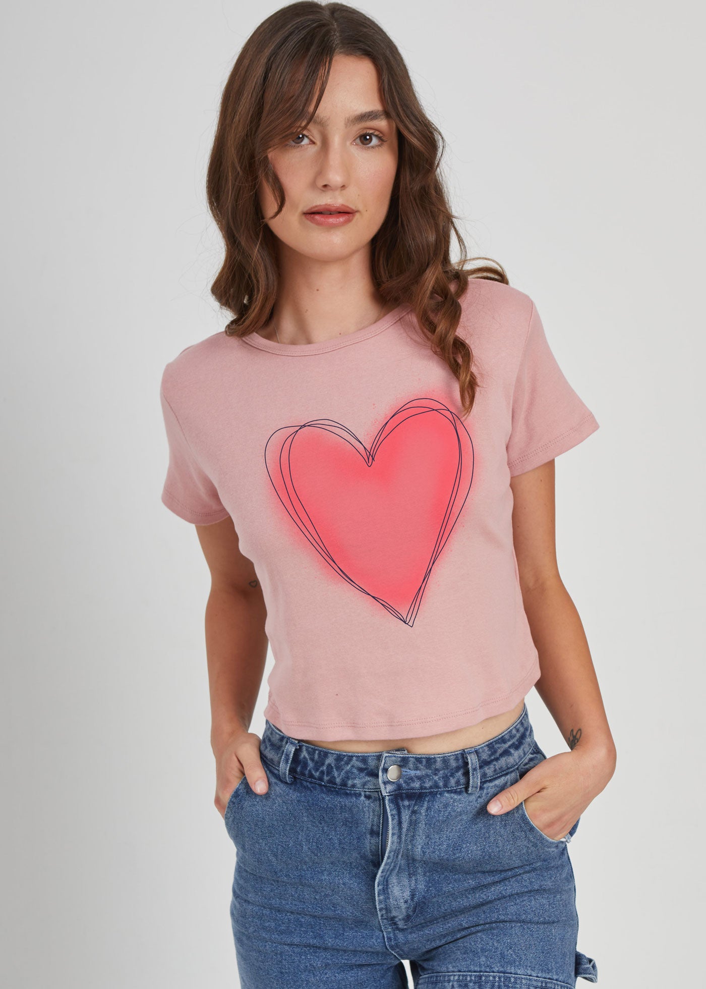 Doodle Heart Dusty Pink Baby Tee