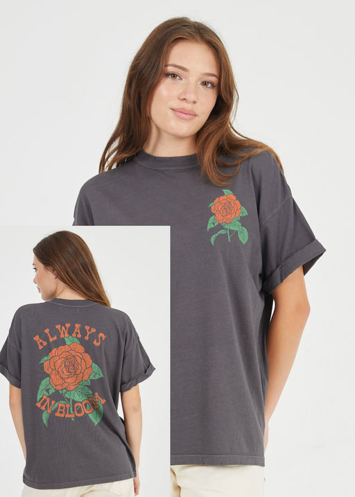 Always in Bloom Rose Black Boyfriend Tee