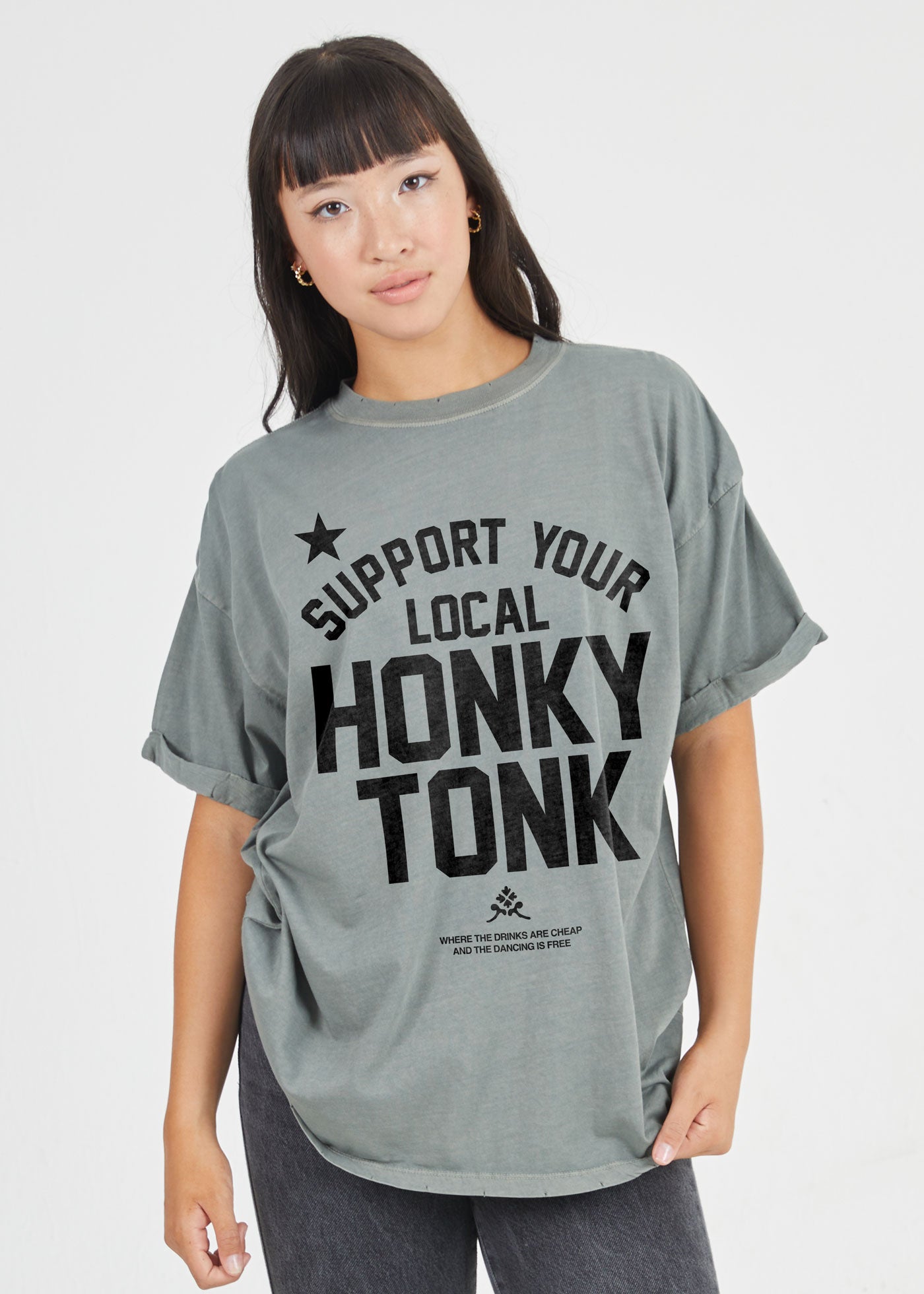 Honky Tonk Army Green Boyfriend Tee