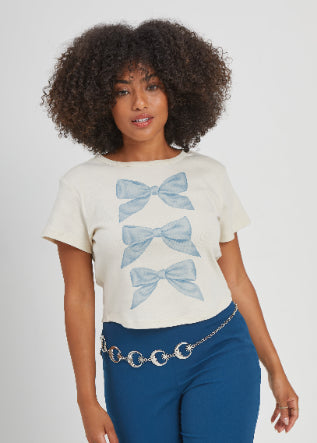 Bows Off White Baby Tee