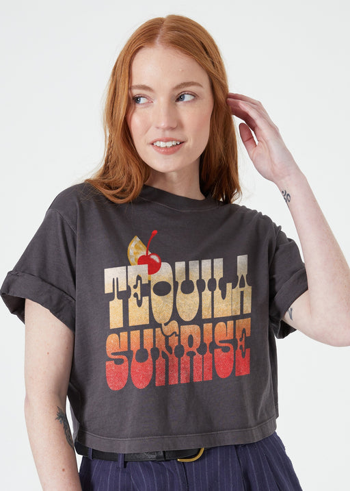 Tequila Sunrise Vintage Black Cropped Boyfriend Tee