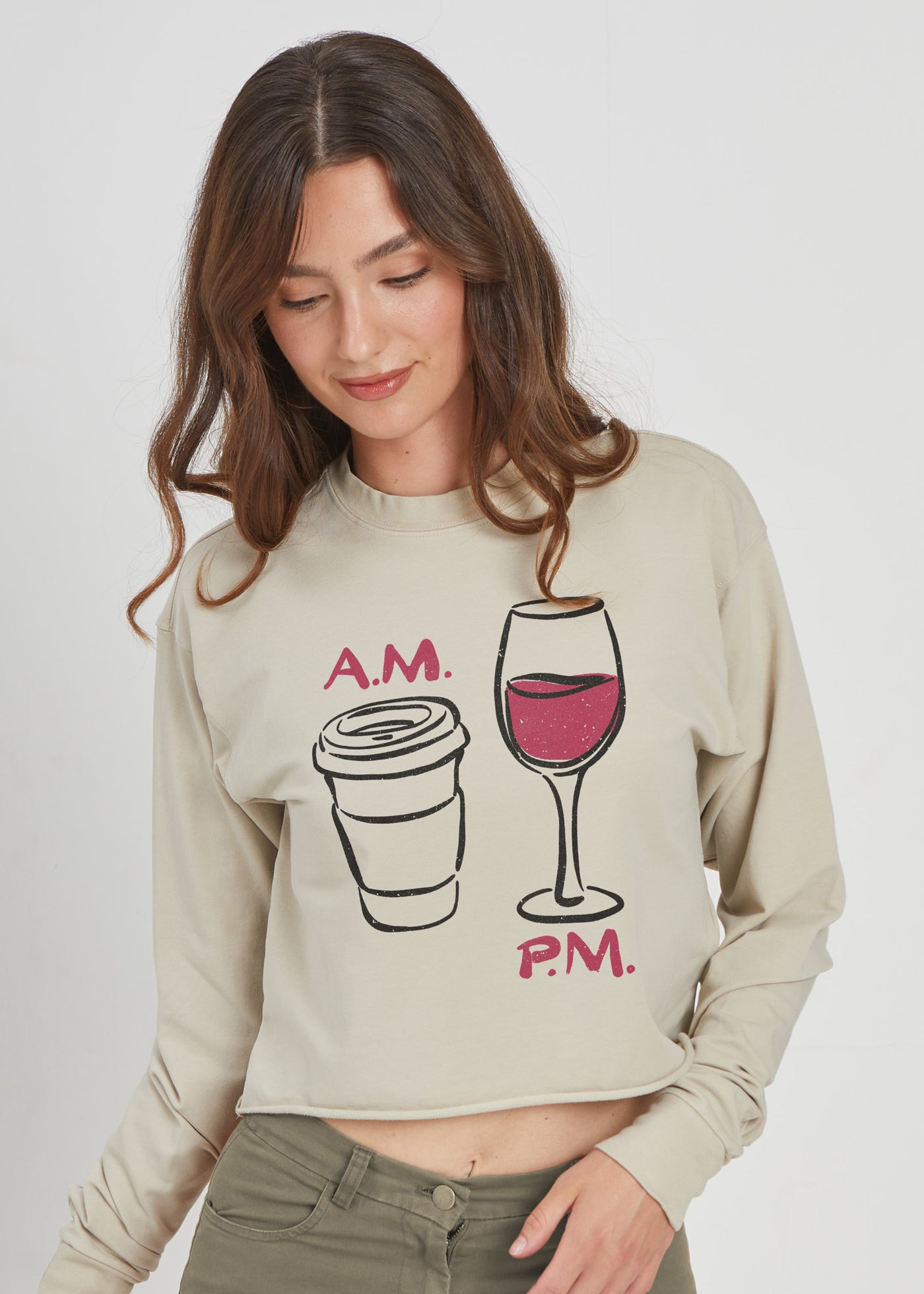 AM PM Taupe Crop Sweatshirt