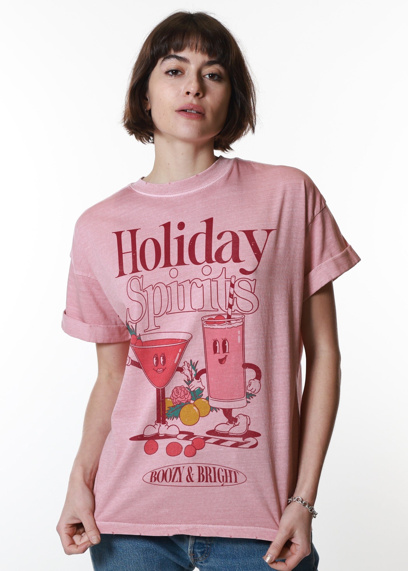 Holiday Spirits Dusty Pink Boyfriend Tee