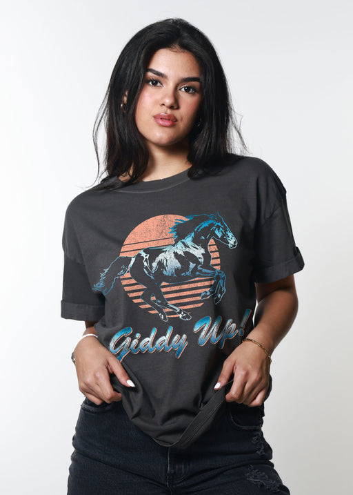 Giddy Up Vintage Black Boyfriend Tee