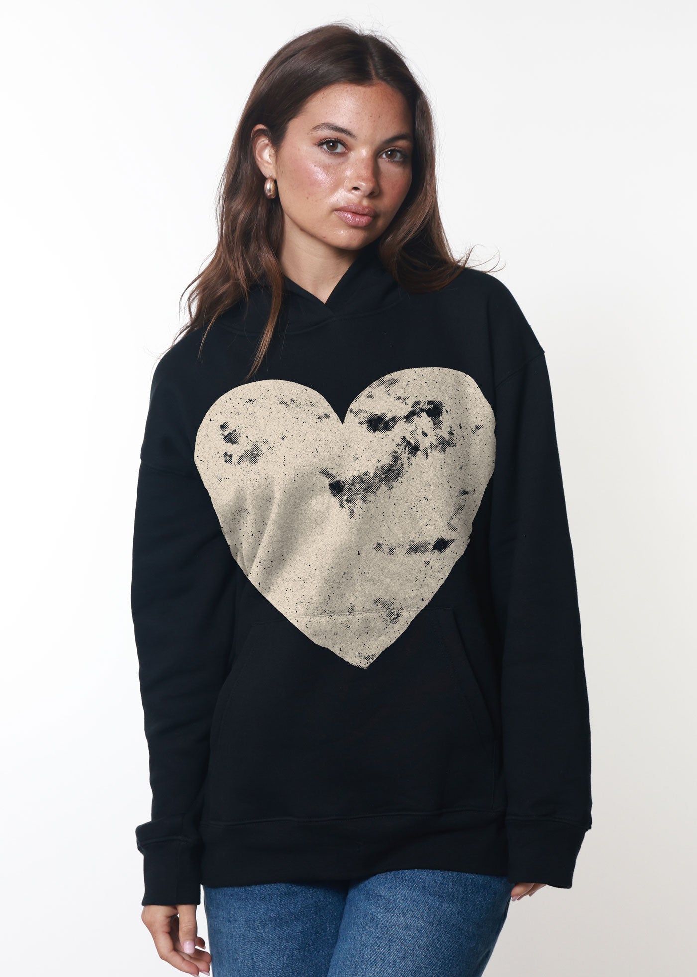 Heart Black Oversized Hoodie