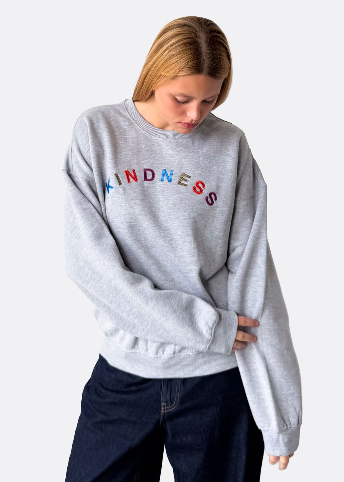 Kindness Heather Grey Oversized Crewneck Sweatshirt