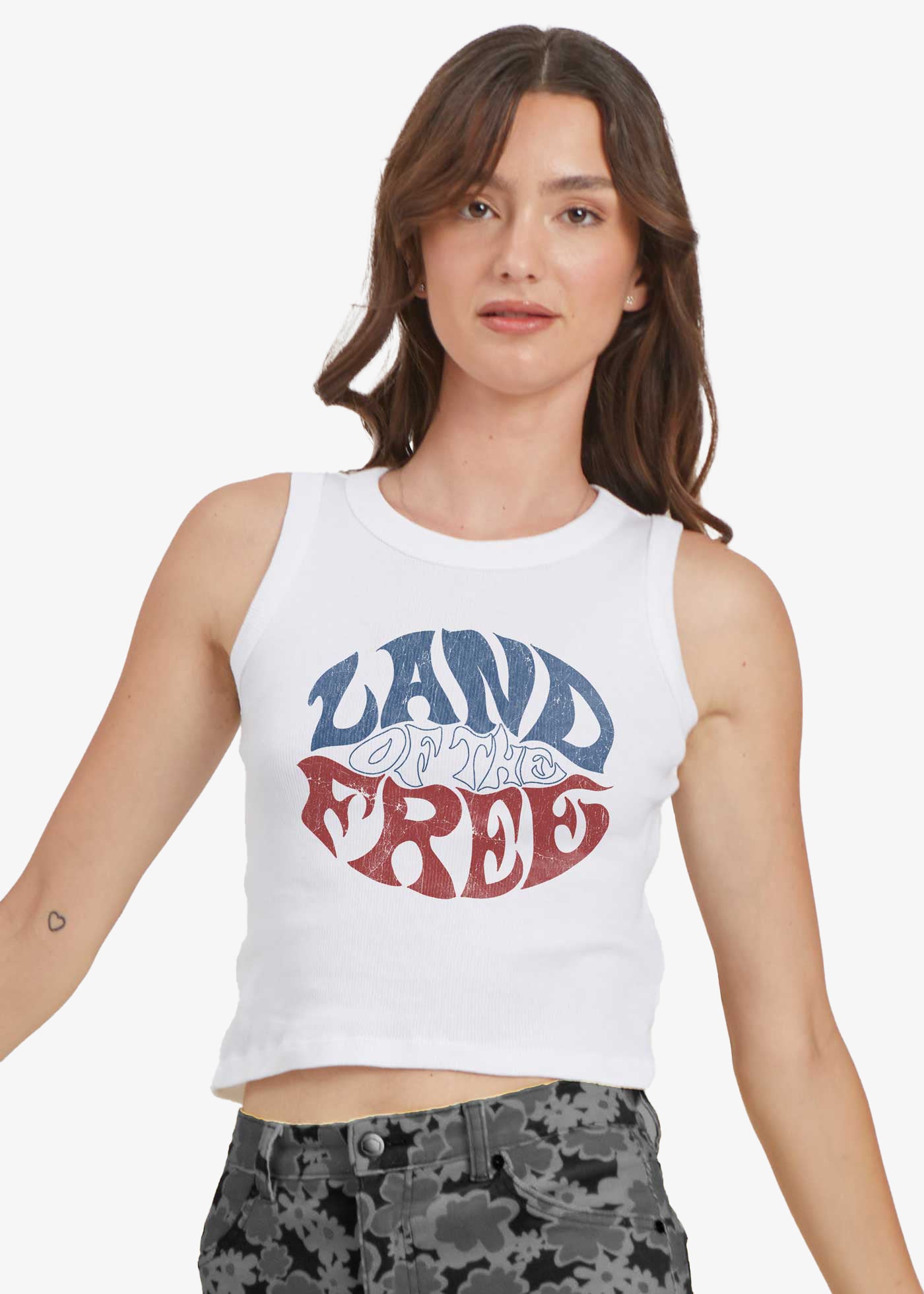 Land of the Free Ribbed White Crop Tank