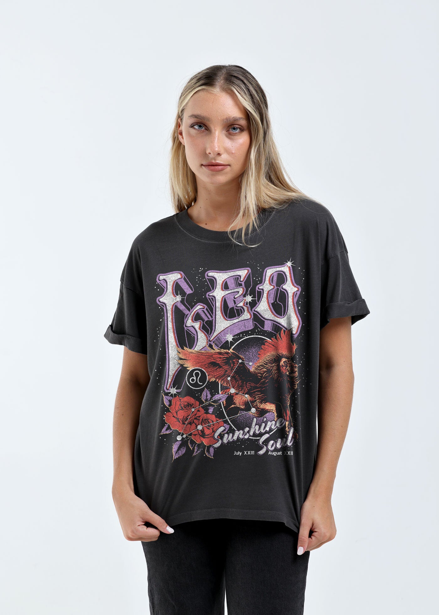 Leo Zodiac Reunion Tour Vintage Black Boyfriend Tee
