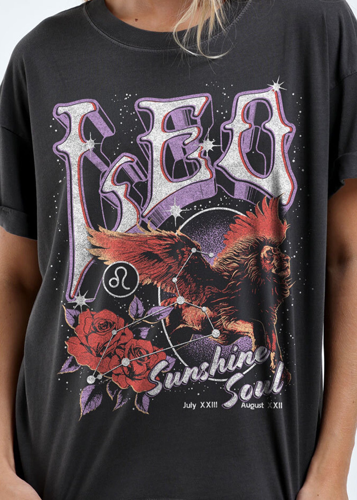 Leo Zodiac Reunion Tour Vintage Black Boyfriend Tee