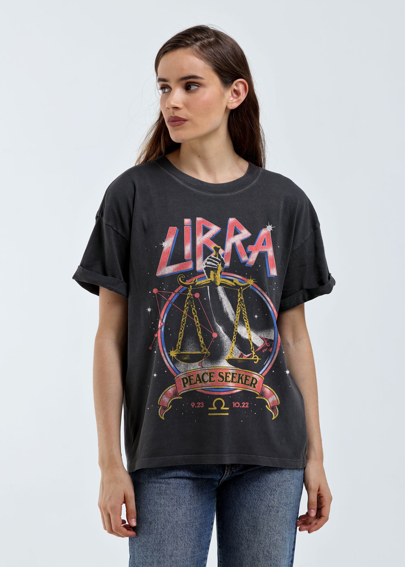 Libra Zodiac Reunion Tour Vintage Black Boyfriend Tee
