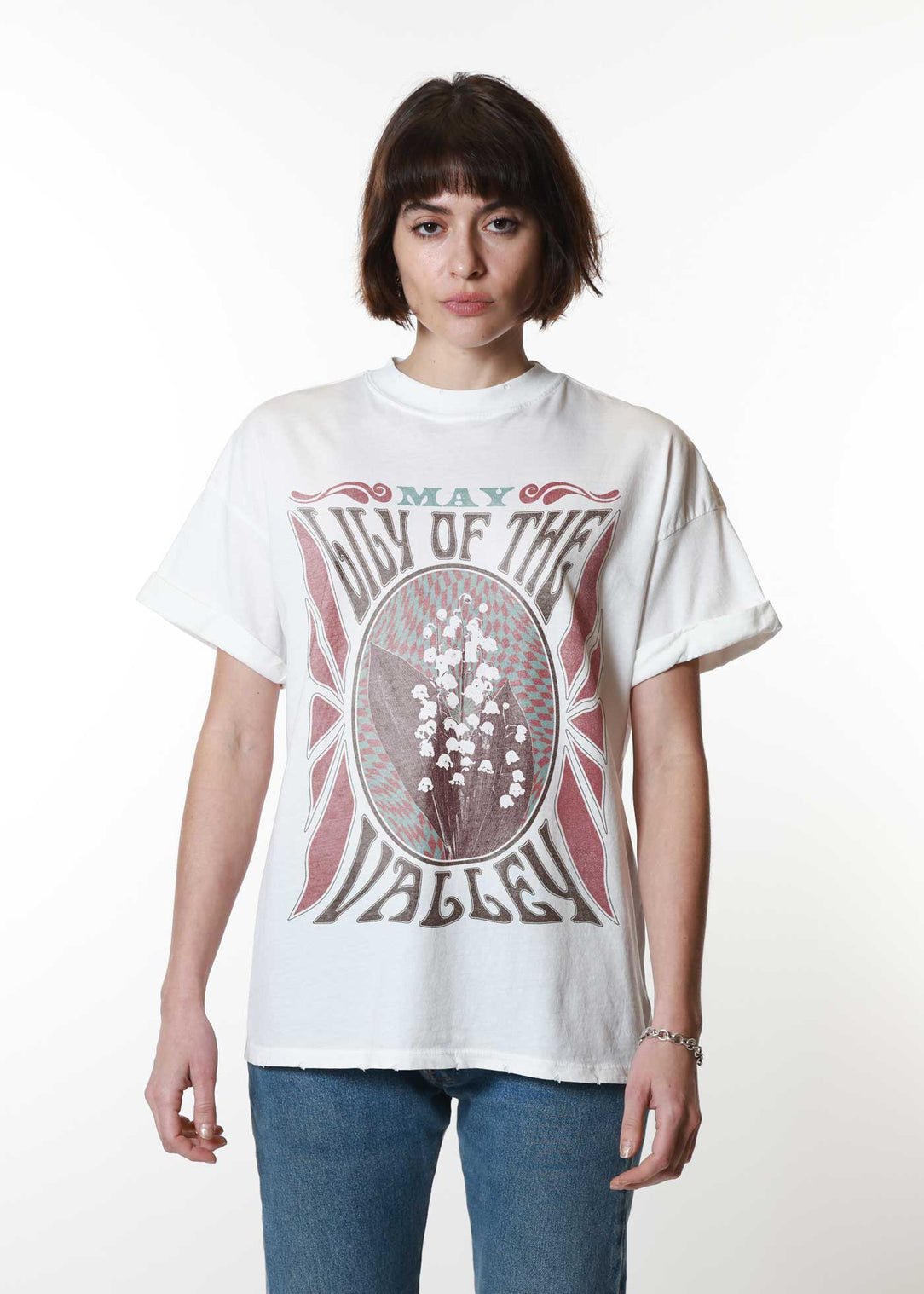 May Lily of the Valley Psychedelic White Boyfriend Tee