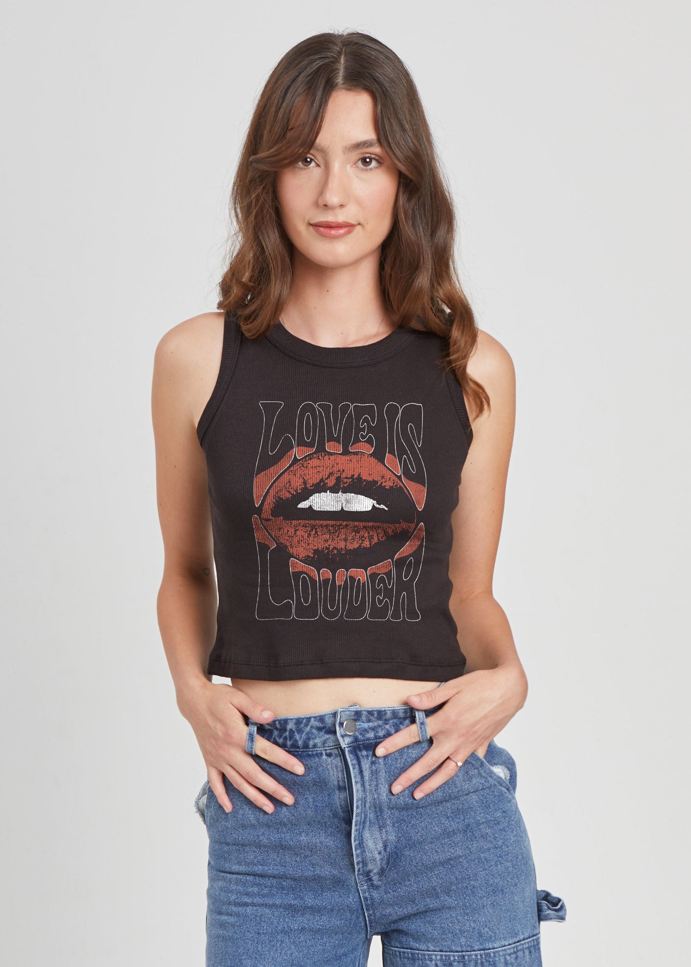 Love is Louder Ribbed Black Cropped Tank