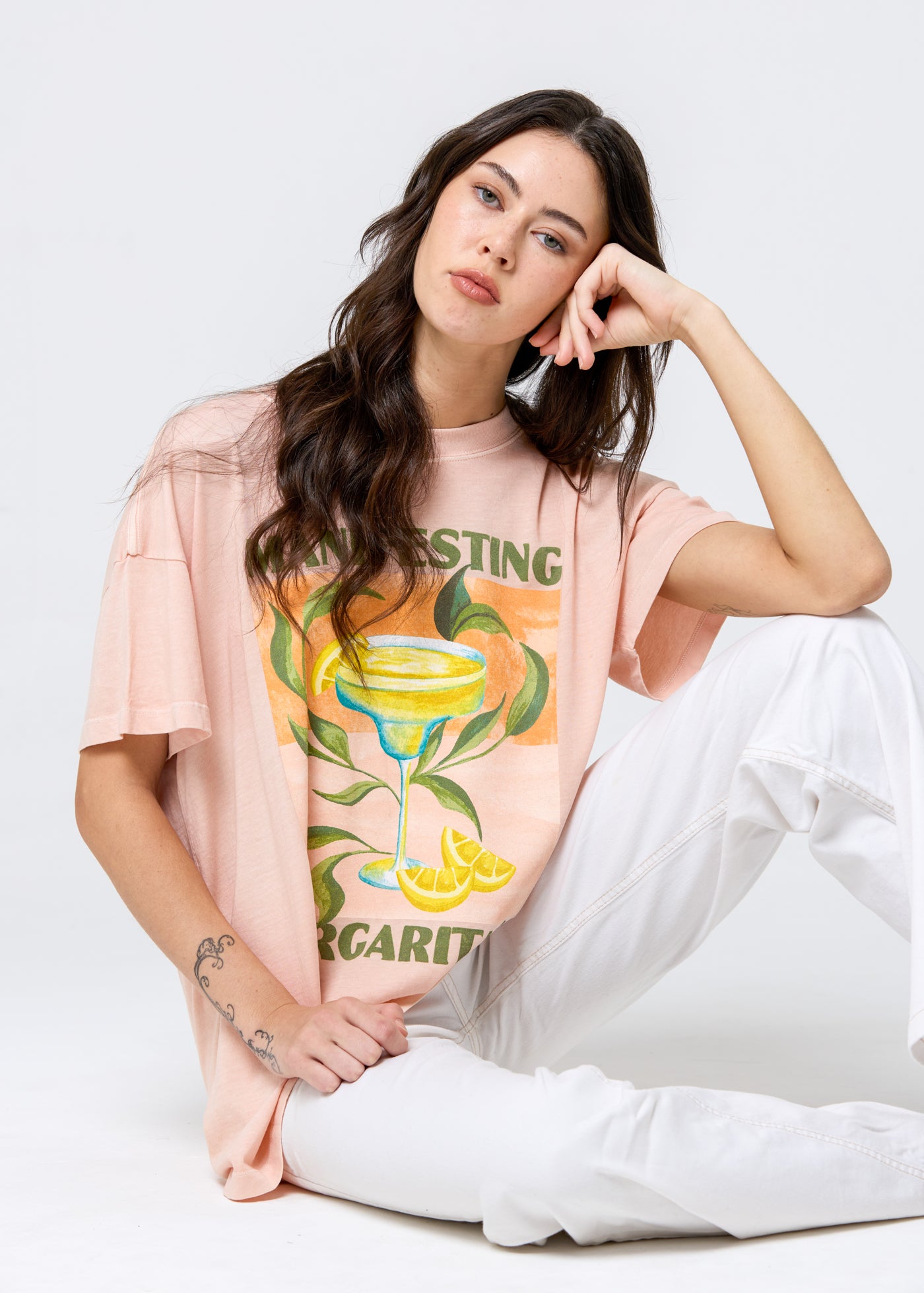 Manifesting Margaritas Light Peach Oversized Tee