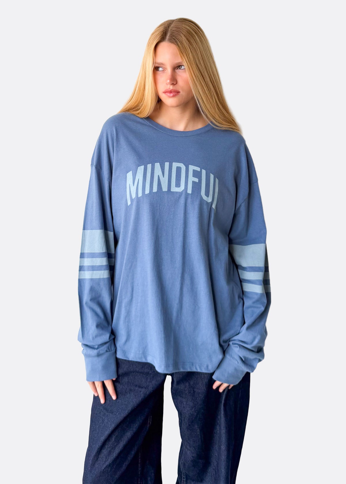 Mindful Organic Slate Blue Relaxed Fit Long Sleeve Tee