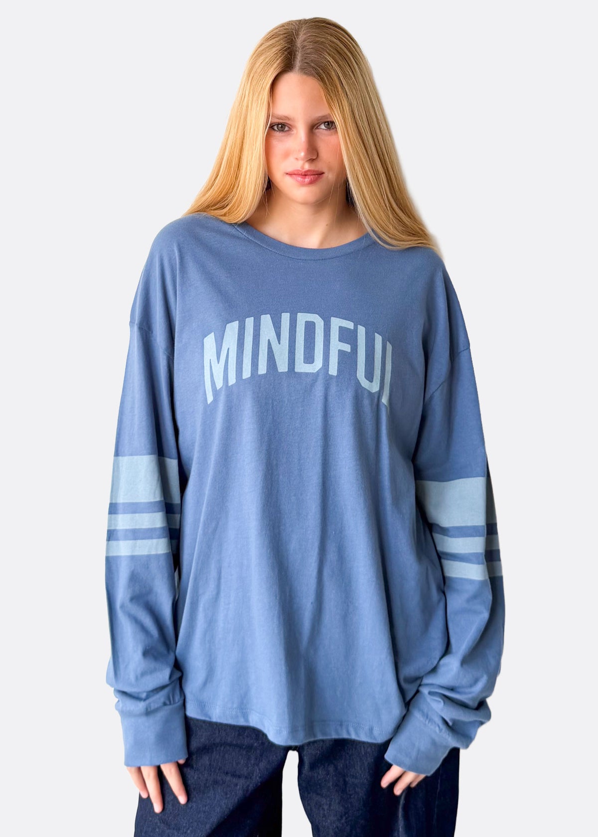 Mindful Organic Slate Blue Relaxed Fit Long Sleeve Tee