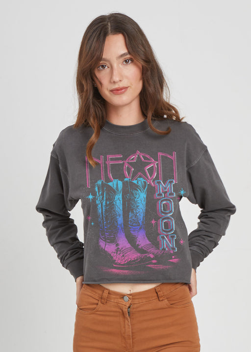 Neon Moon Faded Black Cropped Sweatshirt