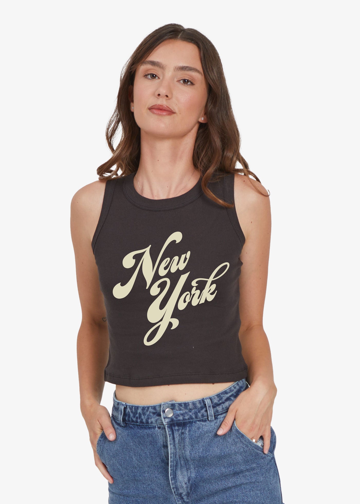 New York Black Ribbed Crop Tank