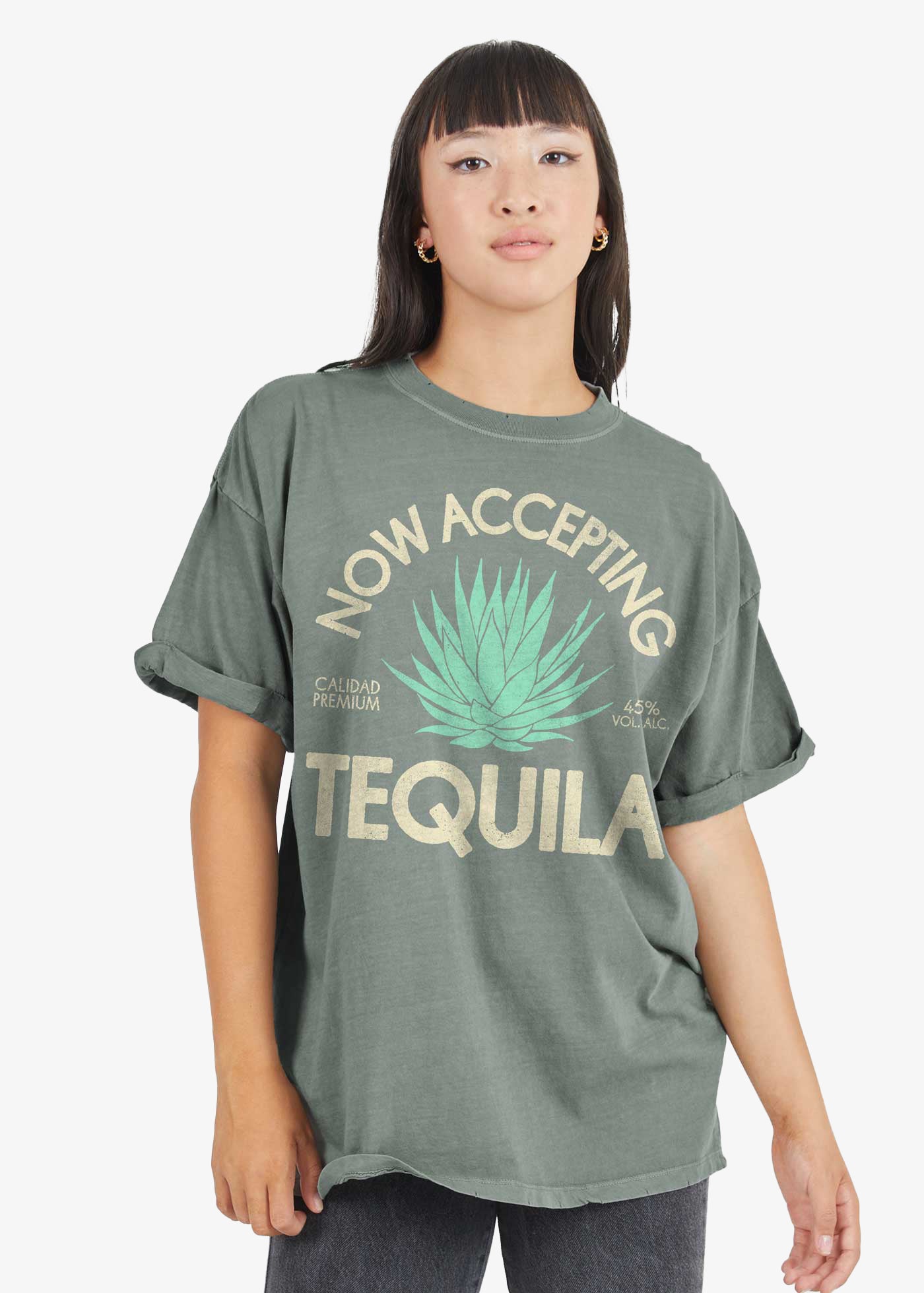 Now Accepting Tequila Army Green Boyfriend Tee
