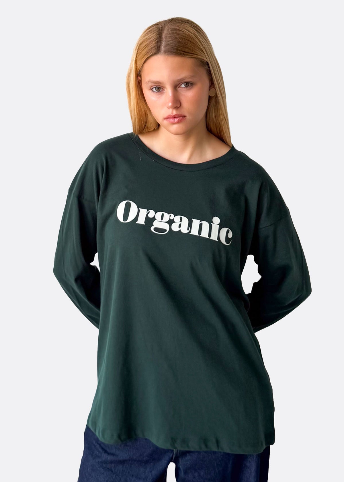 Organic Jade Green Long Sleeve Crewneck Tee