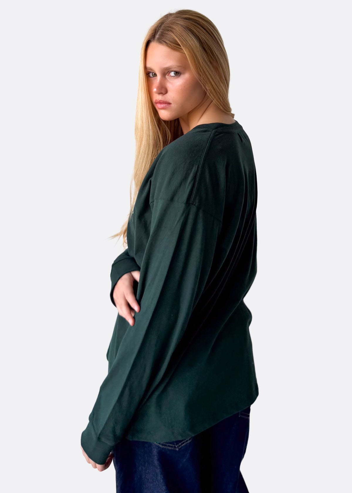 Organic Jade Green Long Sleeve Crewneck Tee
