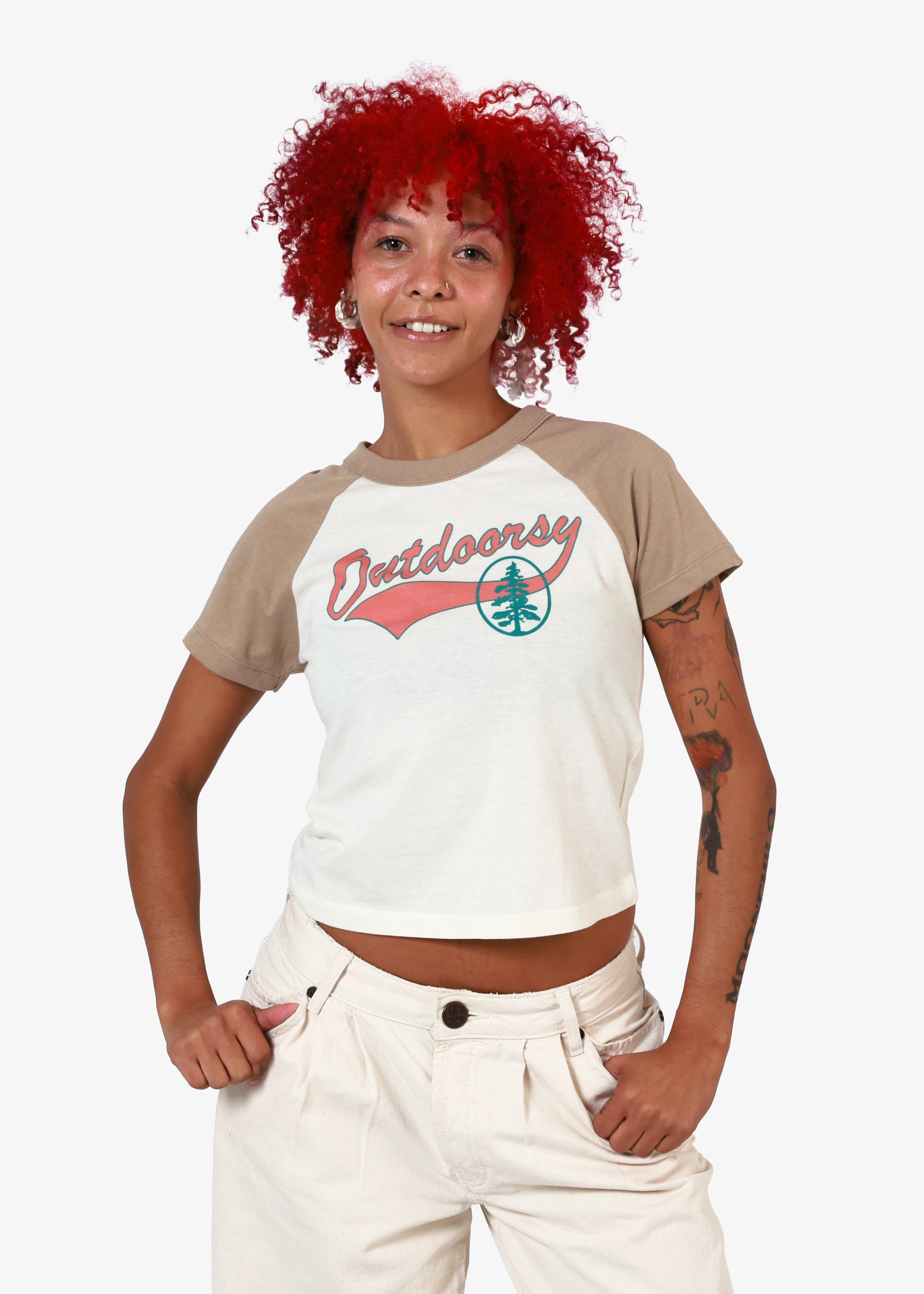 Outdoorsy Bone & Mocha Baby Raglan Tee