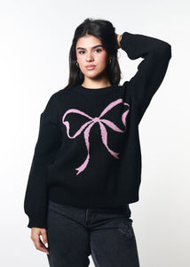 Bow Black Oversized Sweater