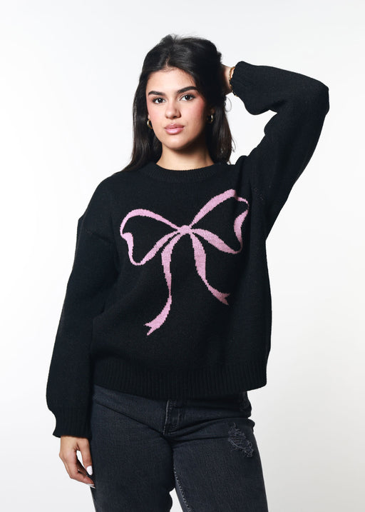 Bow Black Oversized Sweater