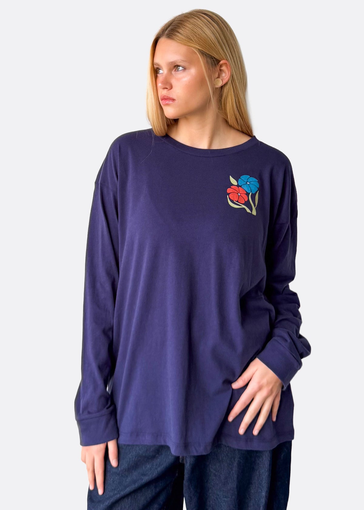 Plant Good Seeds Organic Midnight Blue Long Sleeve Crewneck Tee