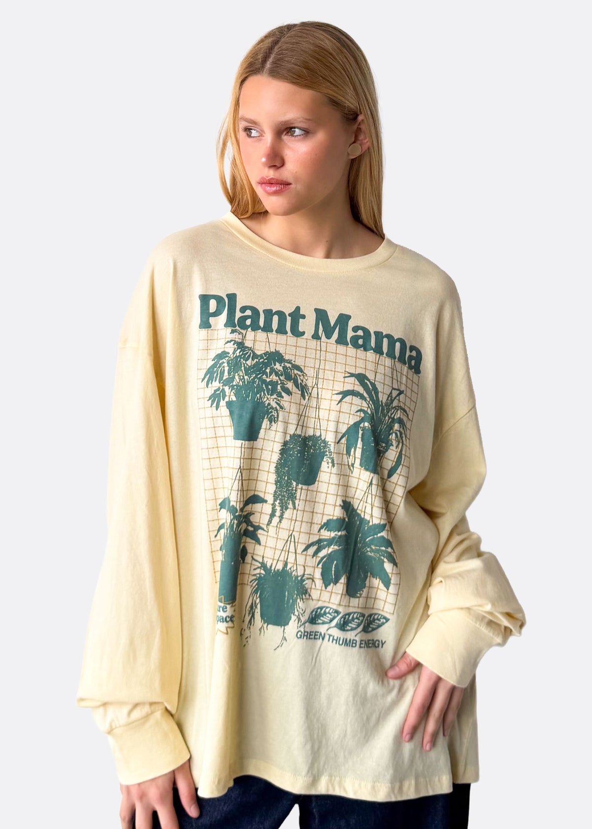 Plant Mama Organic Oatmeal Relaxed Fit Long Sleeve Tee