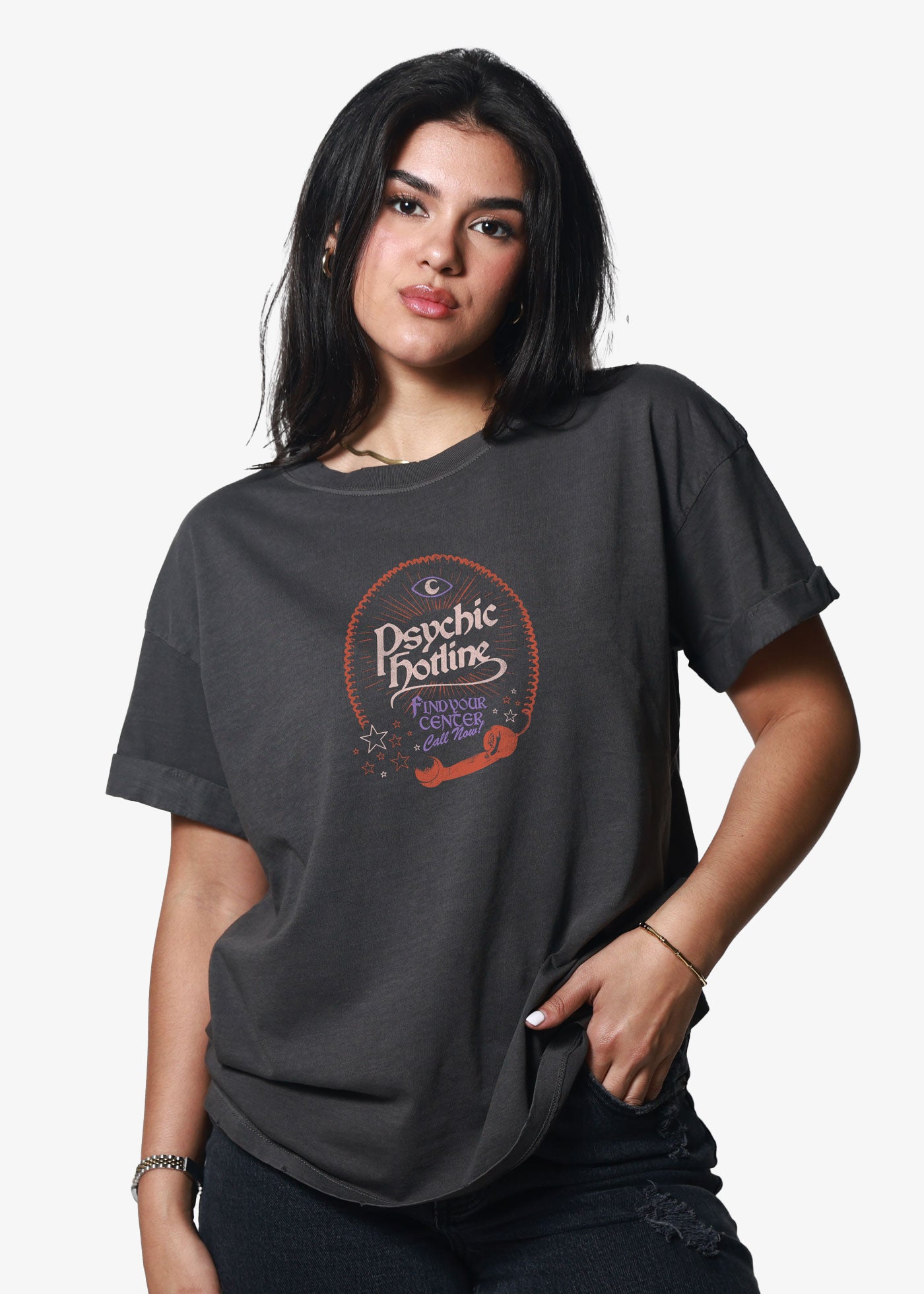 Psychic Hotline Vintage Black Boyfriend Tee