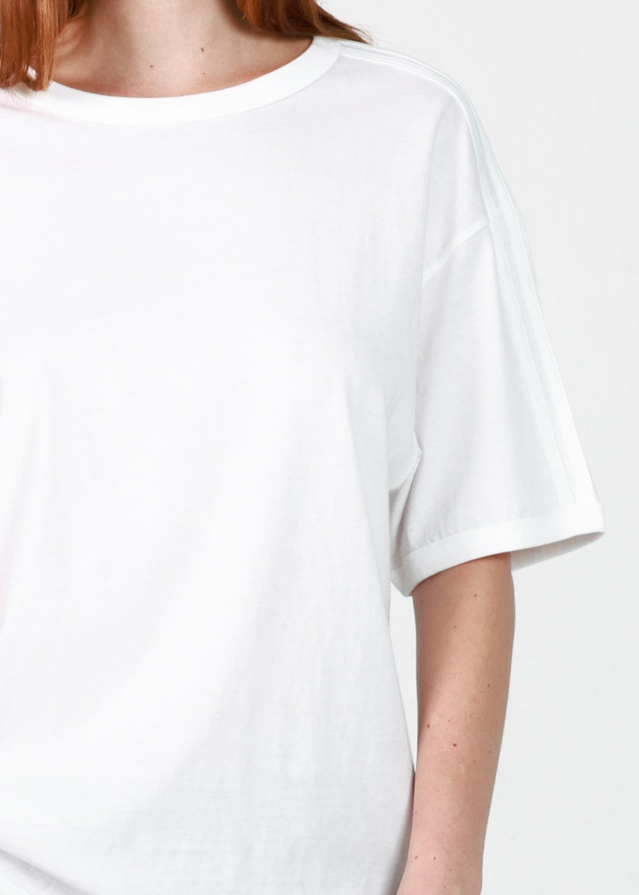 White Relaxed Fit Two Stripe Ringer Tee