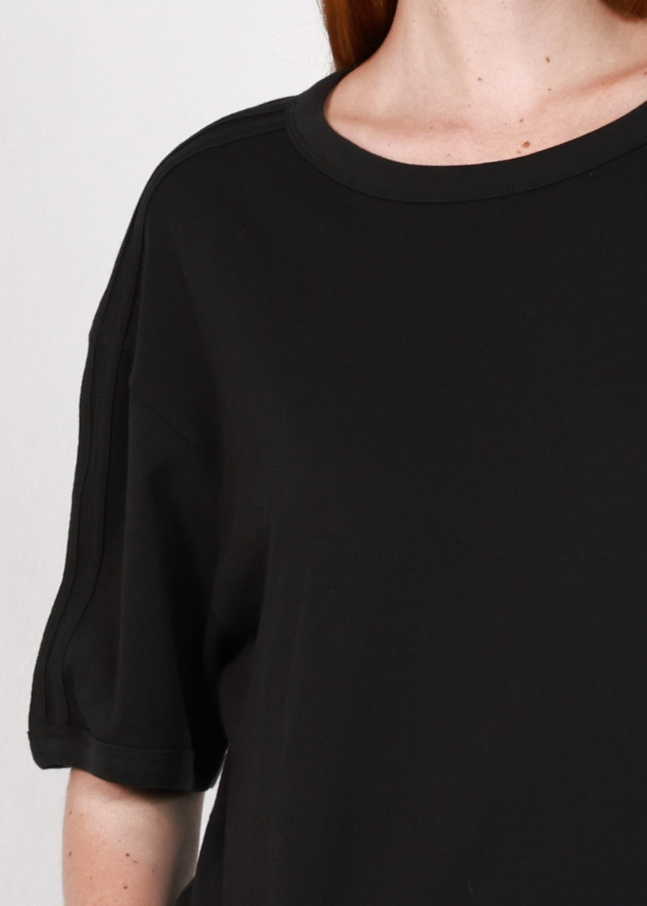 Black Relaxed Fit Two Stripe Ringer Tee