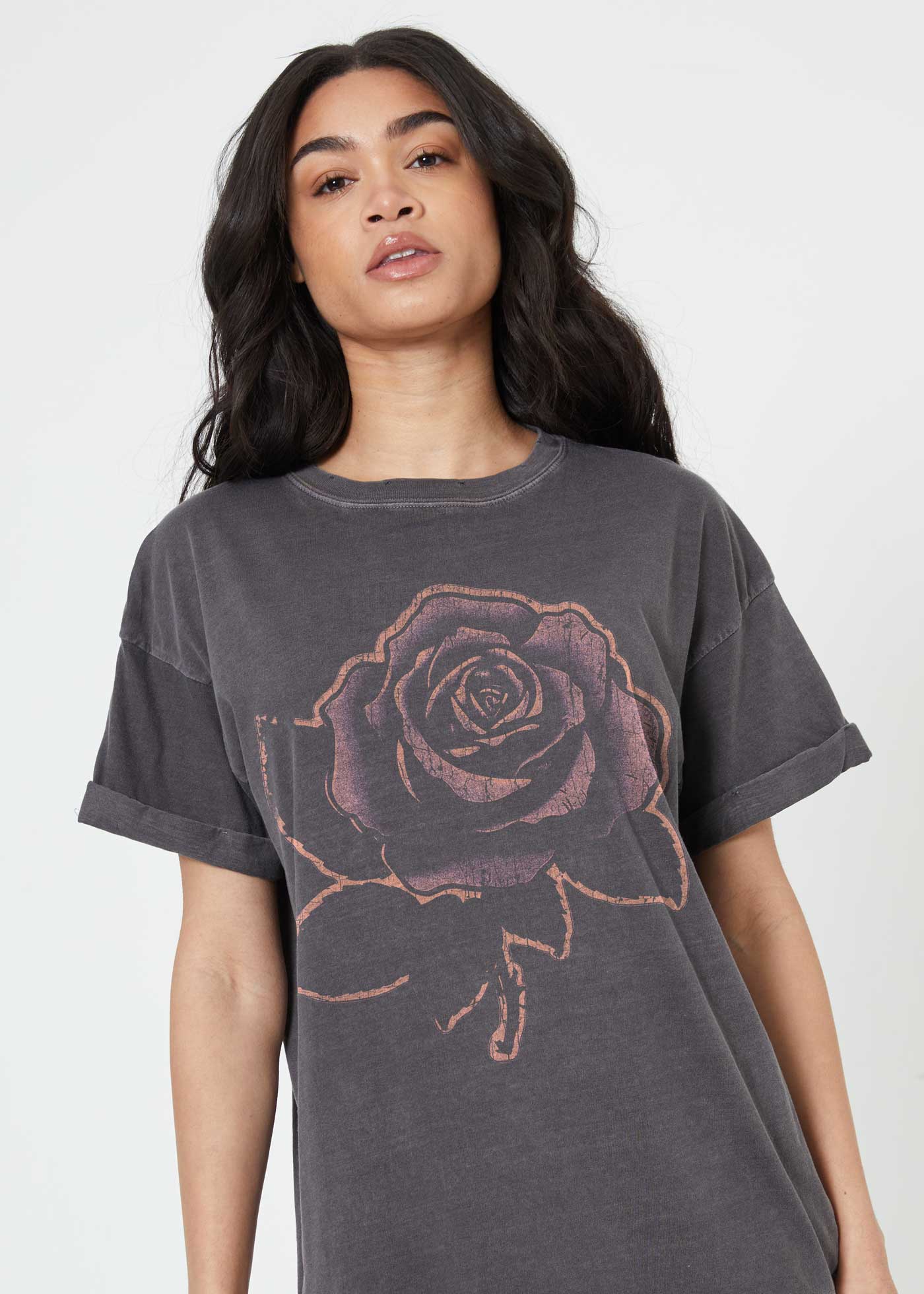 Rose Stencil Black Boyfriend Tee