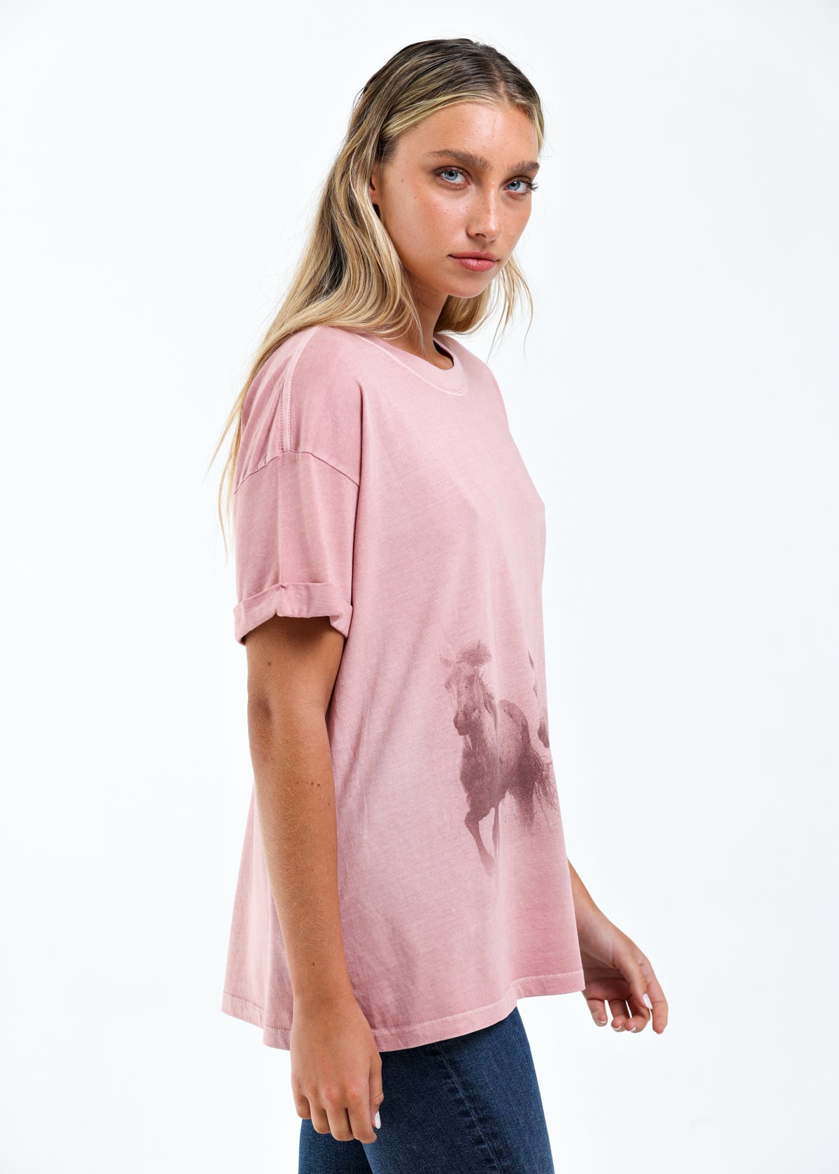 Running Horses Dusty Pink Boyfriend Tee