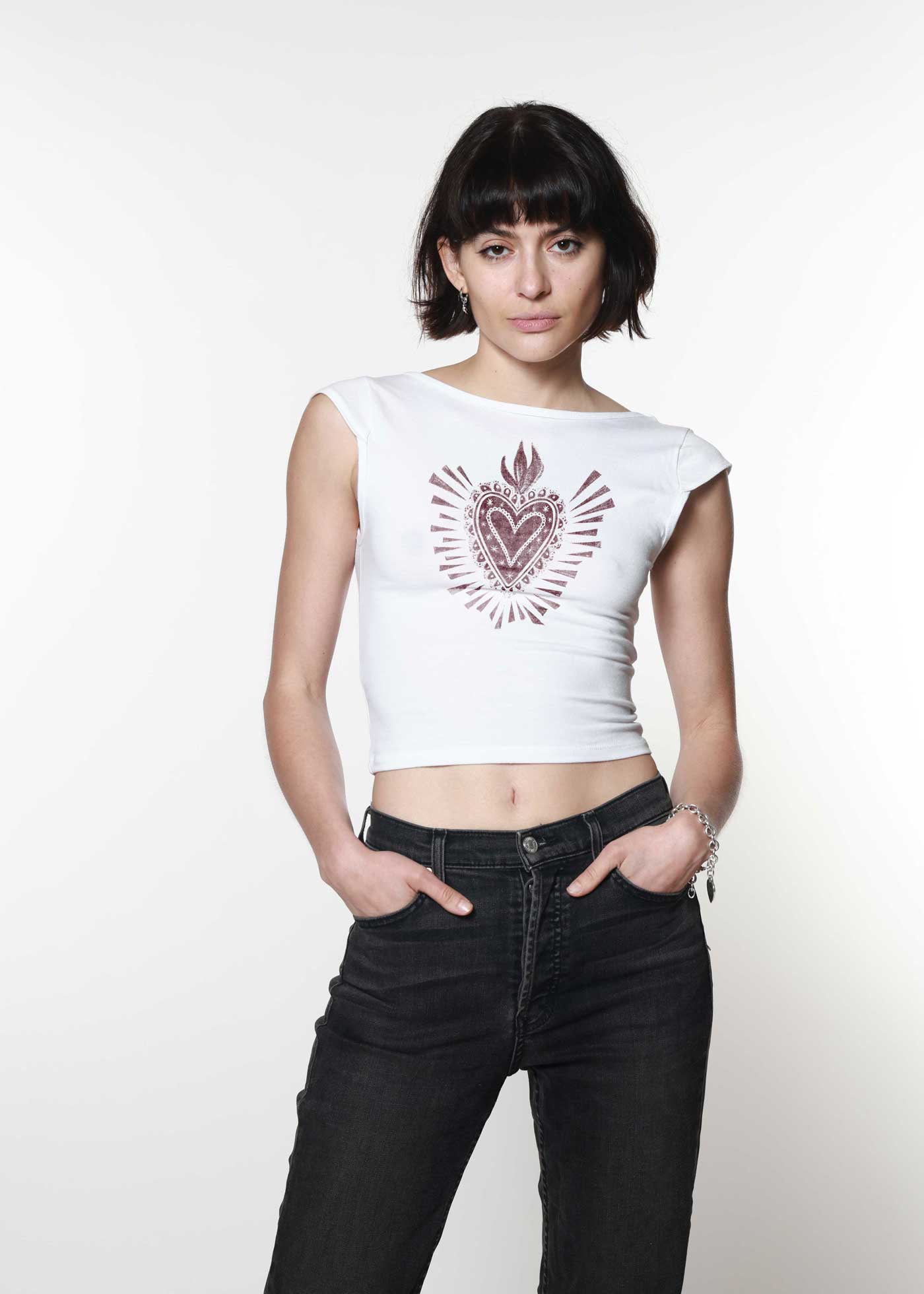 Sacred Heart White Backless Tee