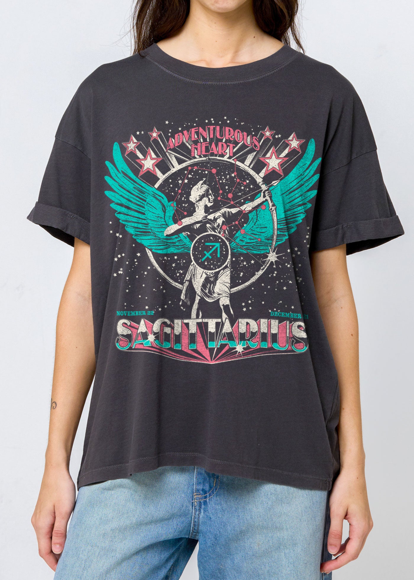 Sagittarius Zodiac Reunion Tour Vintage Black Boyfriend Tee