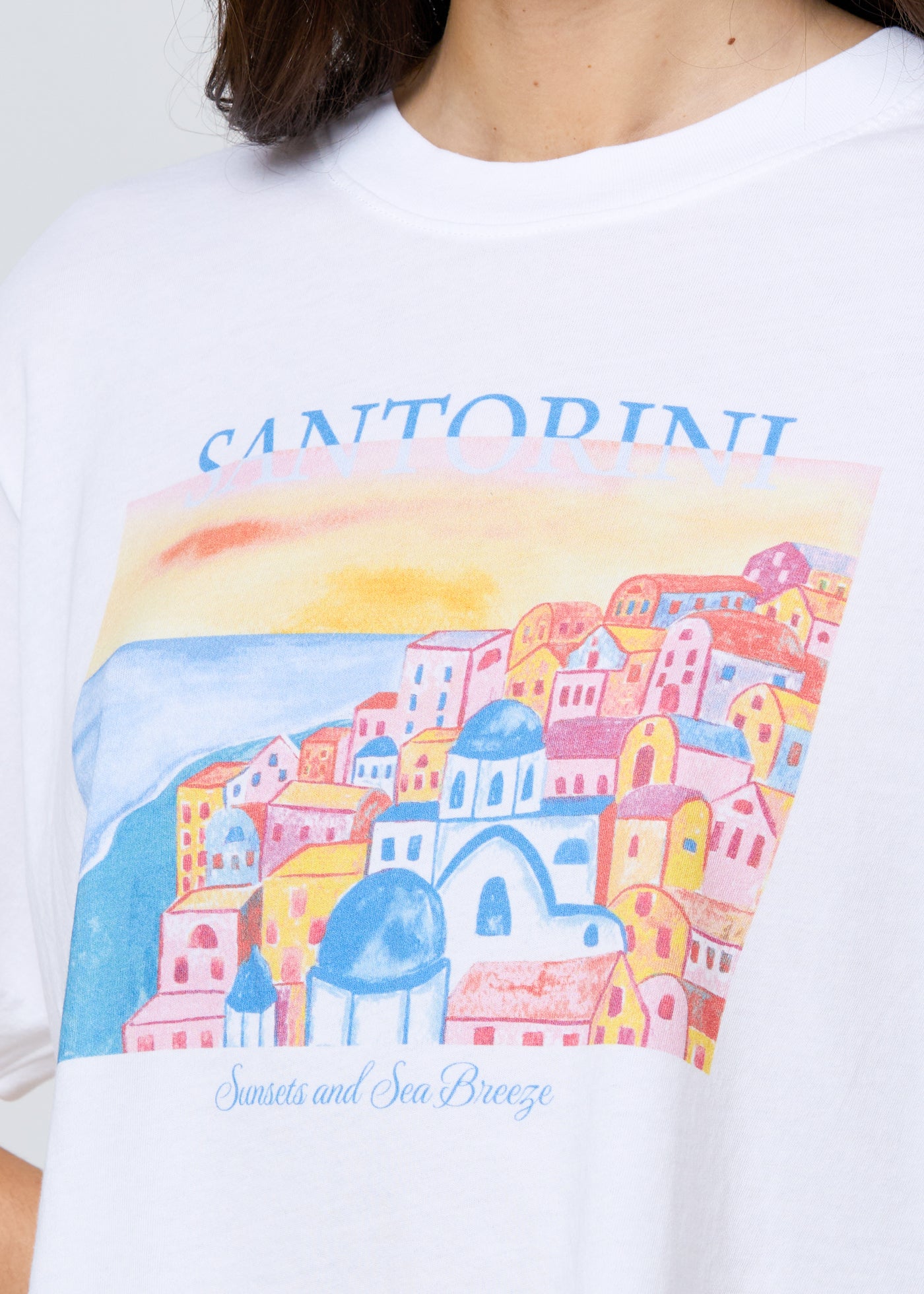 Santorini Vintage White Cropped Boyfriend Tee