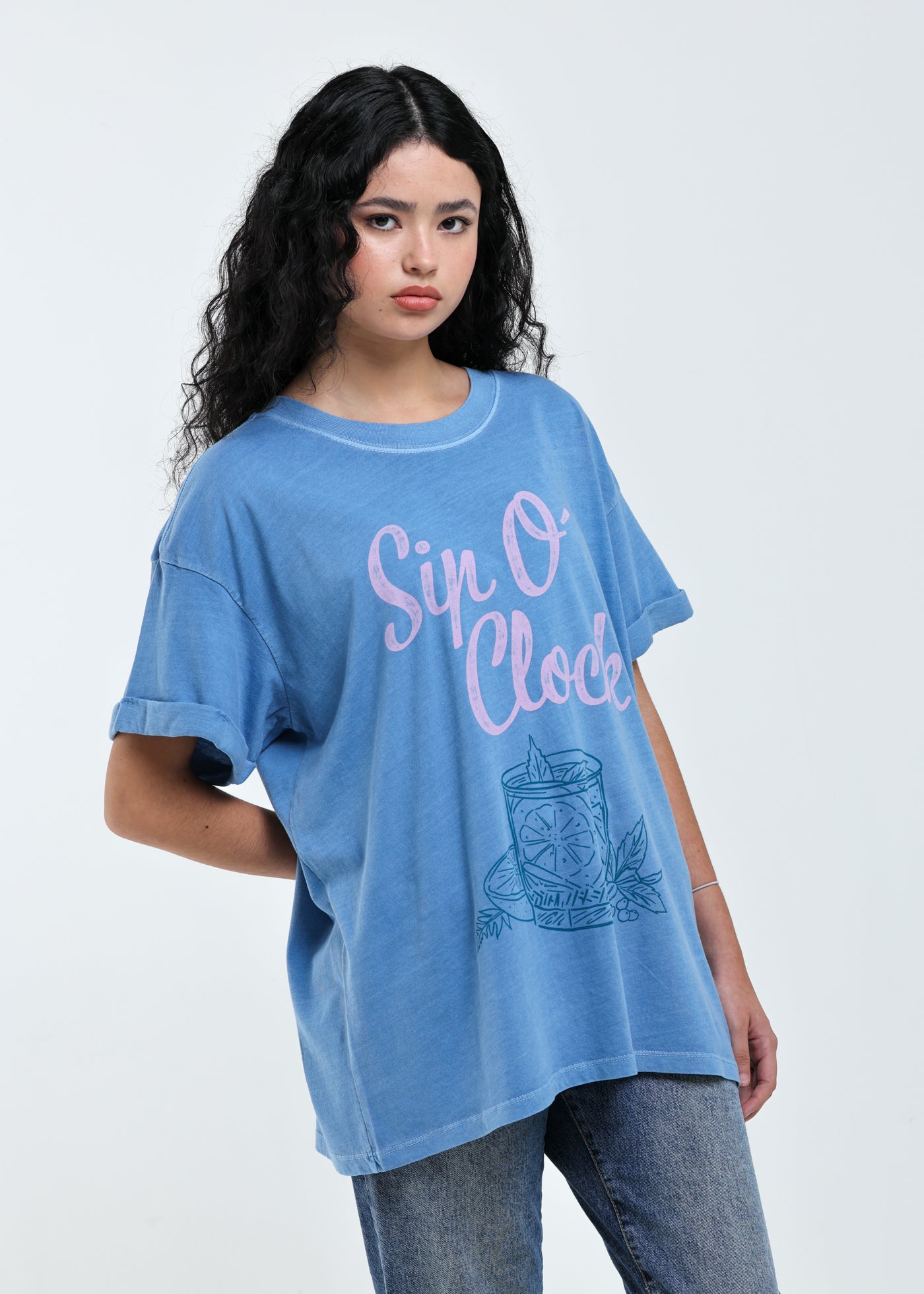 Sip O'Clock Denim Blue Boyfriend Tee