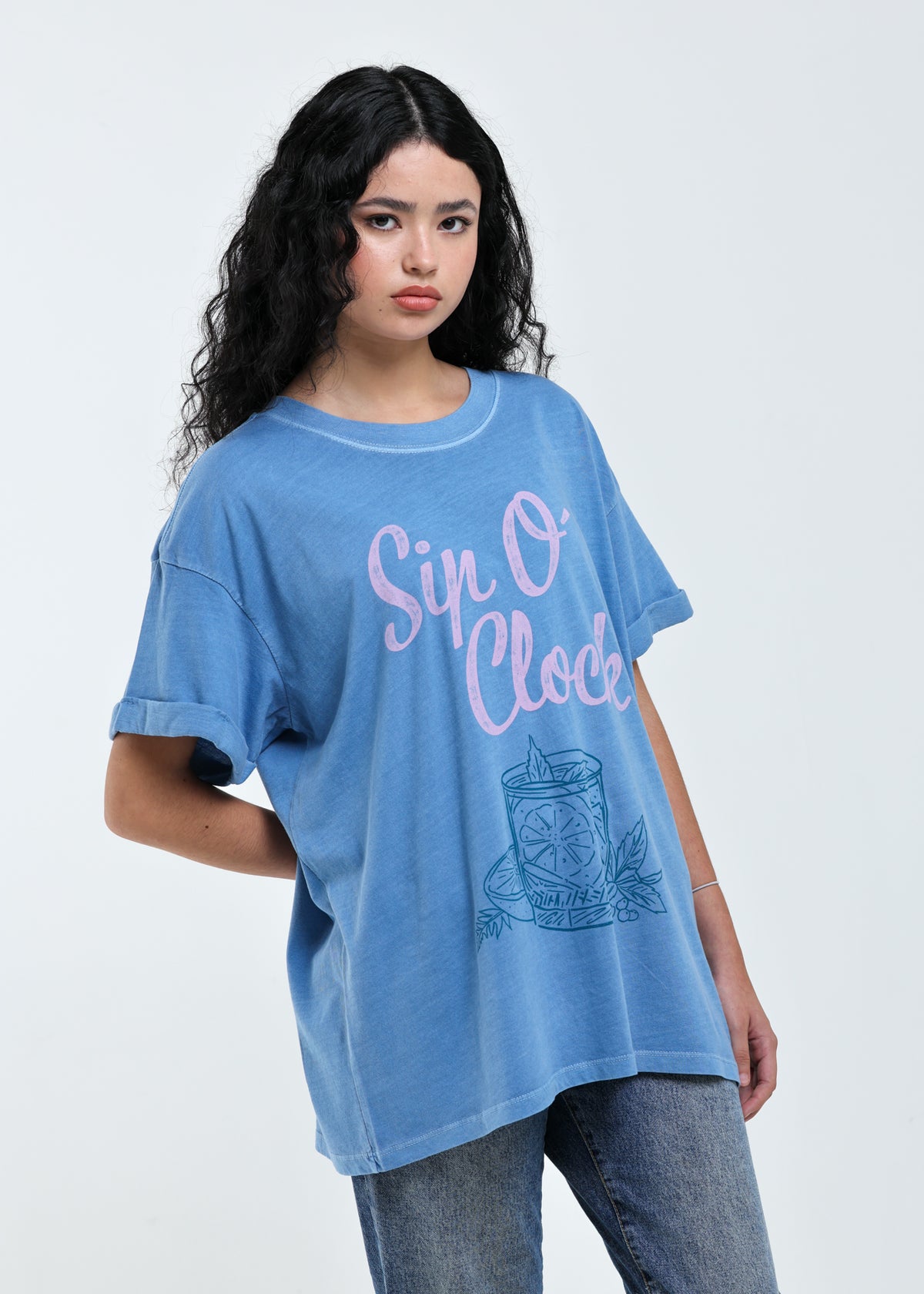 Sip OClock Denim Blue Boyfriend Tee