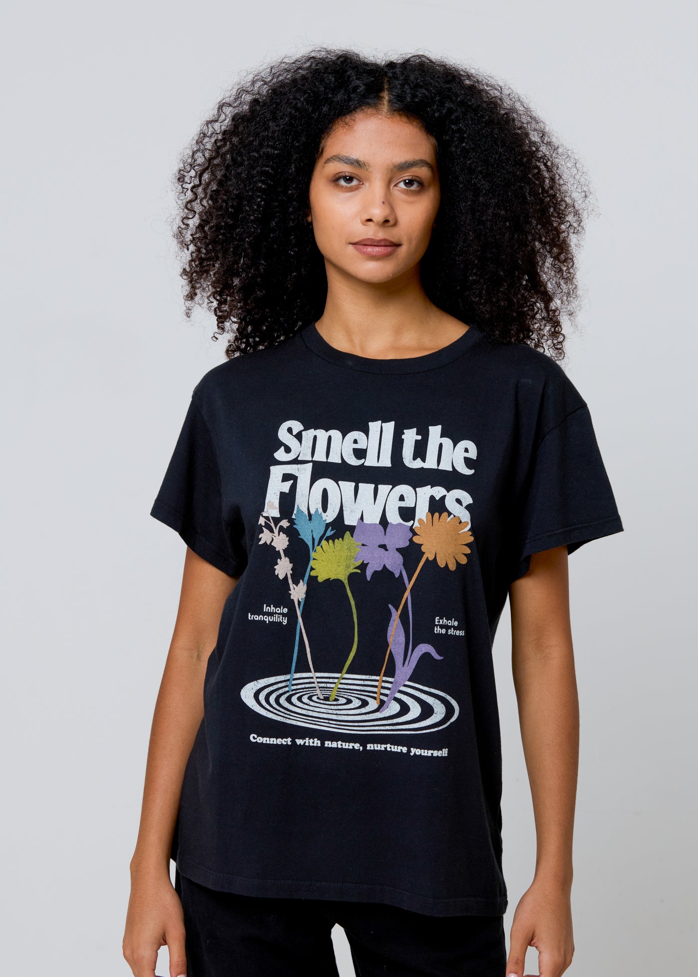 Smell the Flowers Faded Black Vintage Tee