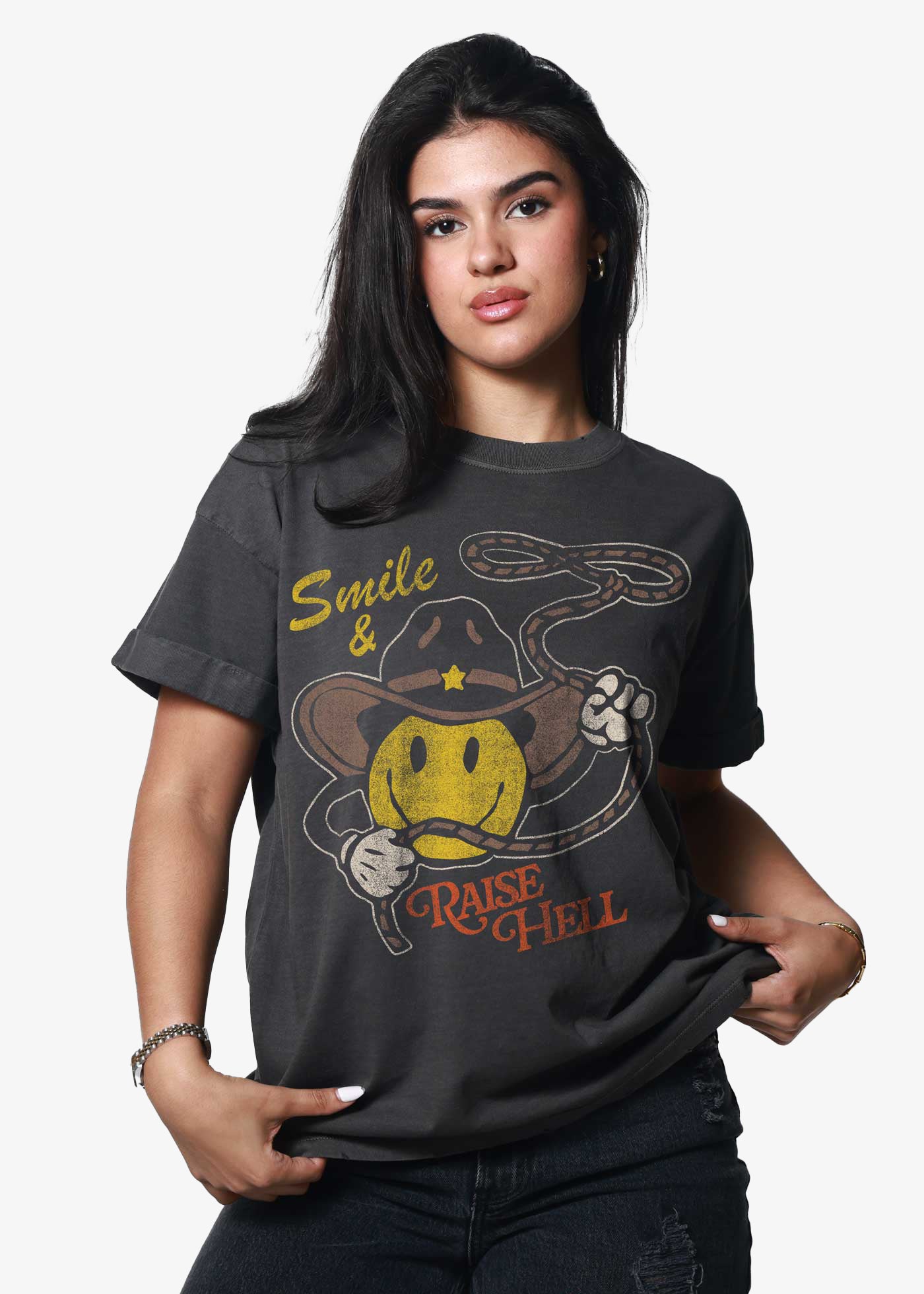 Smile & Raise Hell Vintage Black Boyfriend Tee