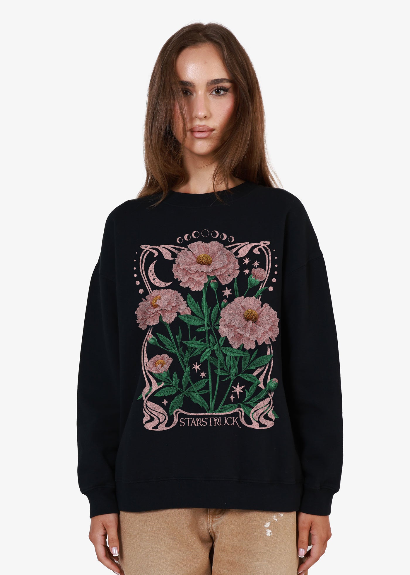 Starstruck Oversized Black Crewneck Sweatshirt