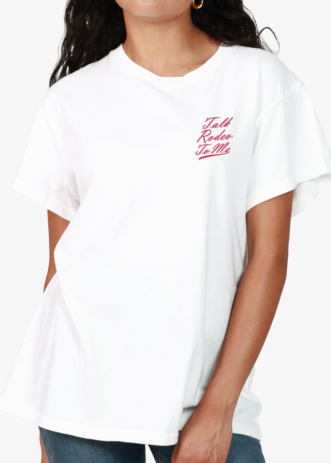 Talk Rodeo to Me Embroidered White Vintage Tee