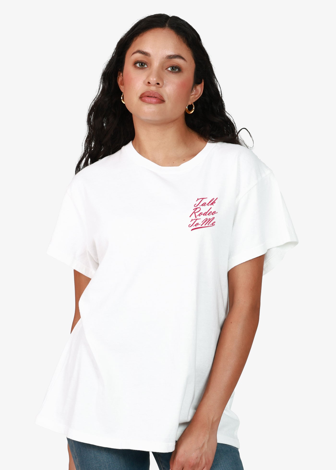 Talk Rodeo to Me Embroidered White Vintage Tee