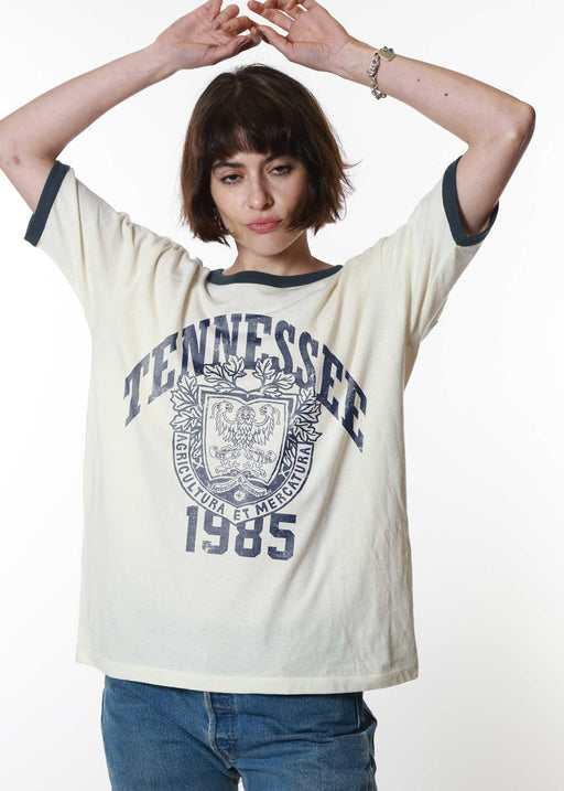 Tennessee 1985 Bone with Navy Ringer Tee