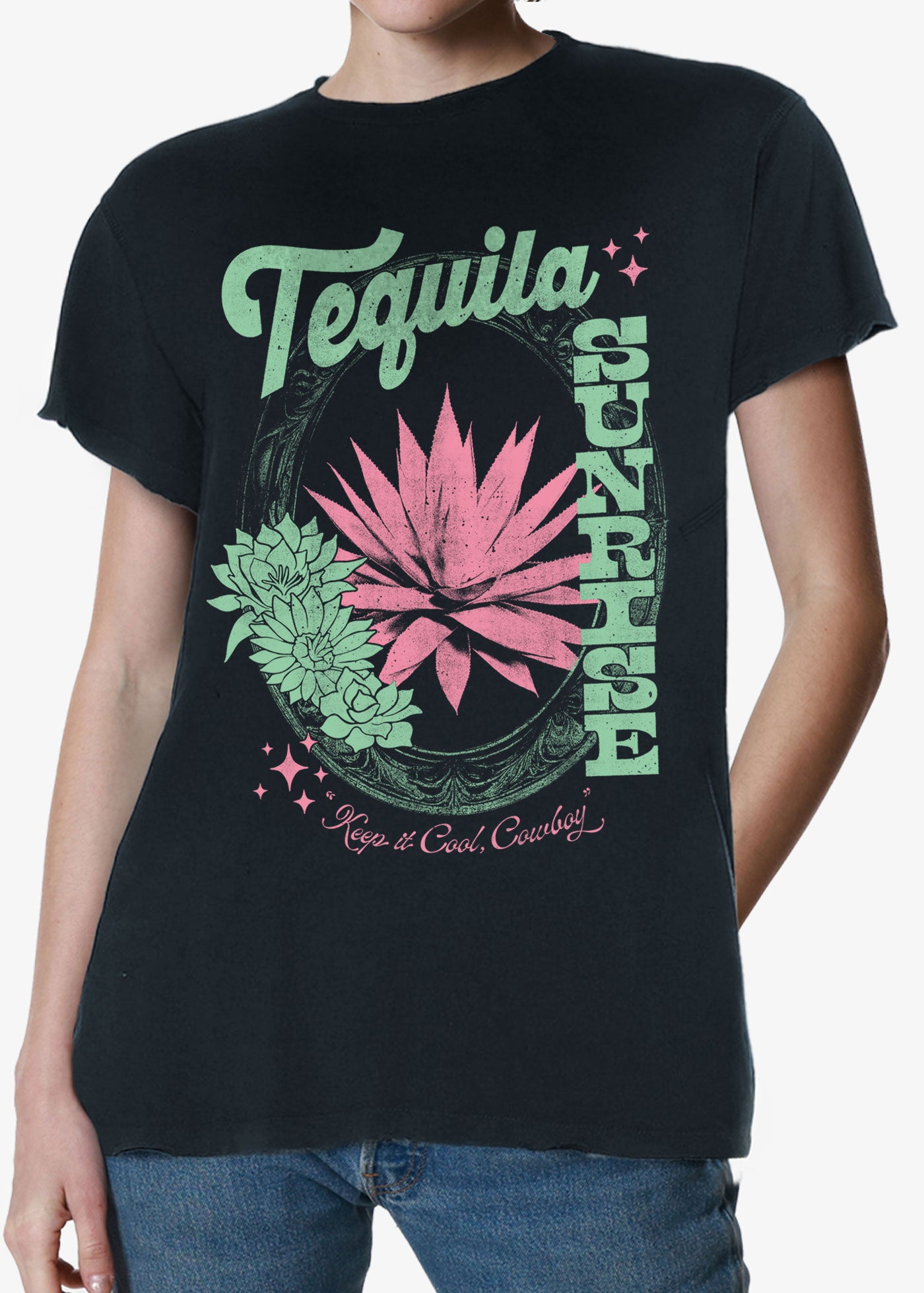 Tequila Sunrise Faded Black Vintage Tee