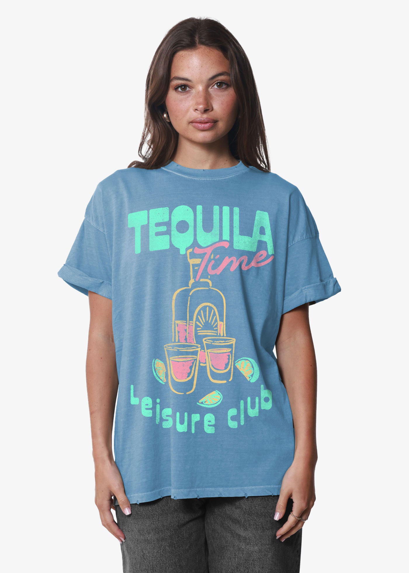 Tequila Time Denim Blue Boyfriend Tee