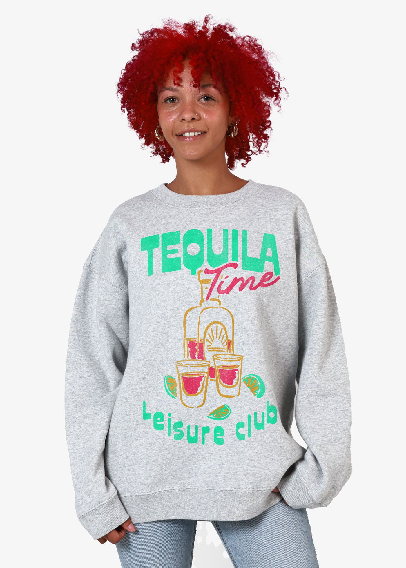 Tequila Time Oversized Grey Crewneck Sweatshirt