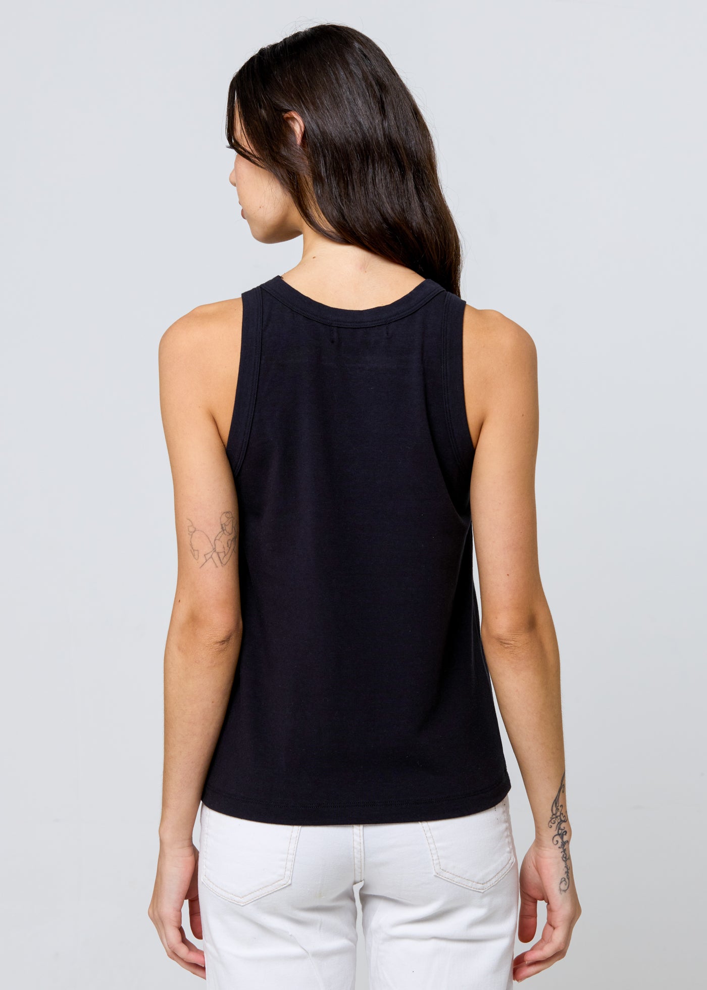 Lips Embroidery Black High Neck Tank