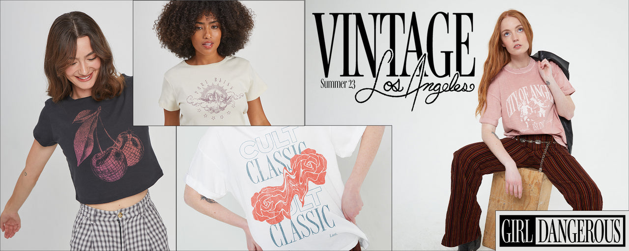 A banner featuring women wearing our new Vintage La collection. Links to Vintage LA collection.